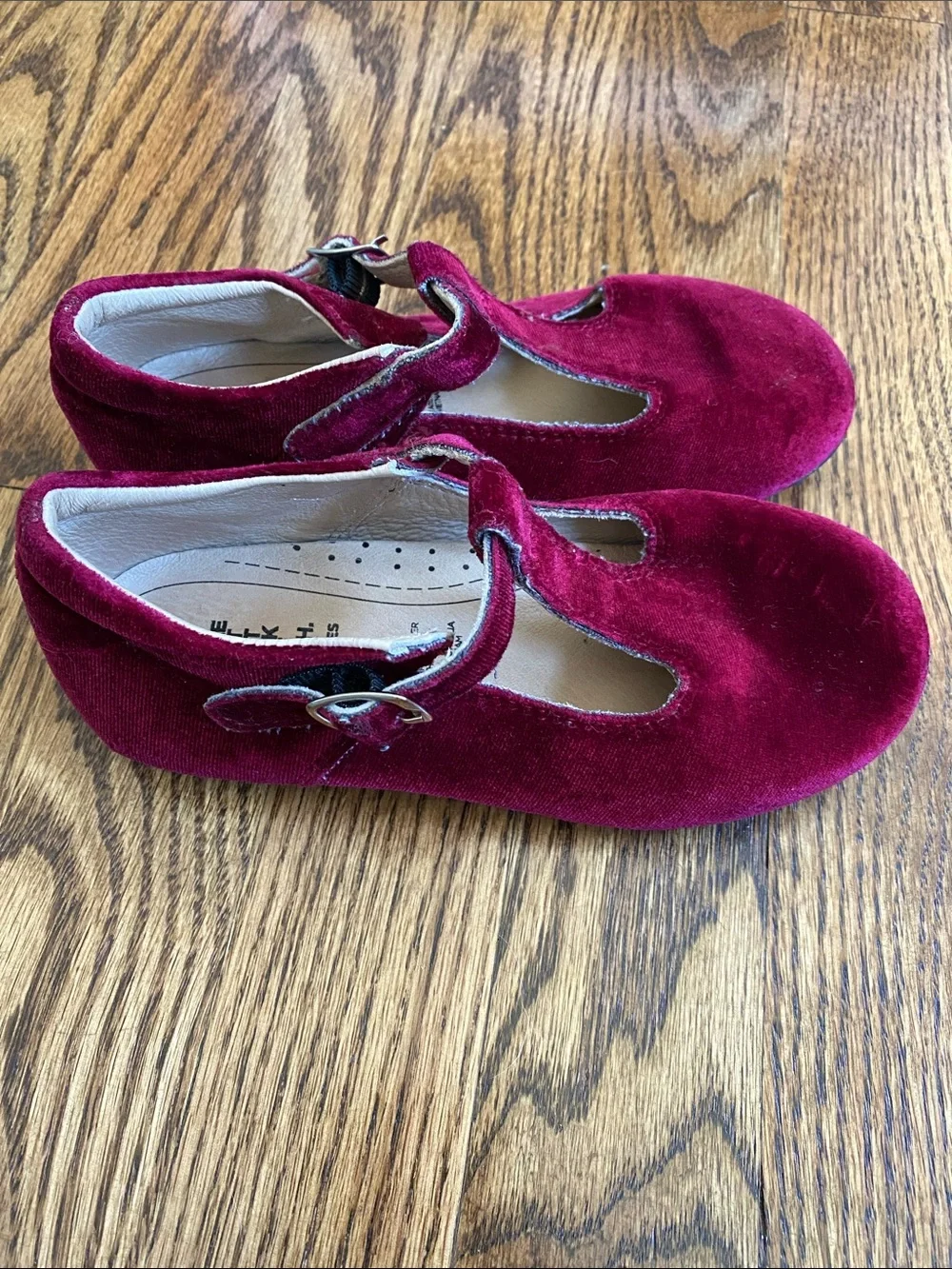 Red velvet Oldsoles t-strap Mary Janes, size 30 (12). Excellent condition